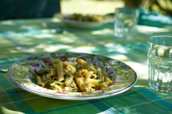 Pasta with Artichokes and Asparagus