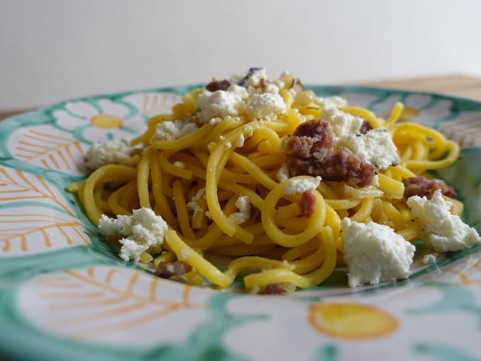 Pasta with Sausage, Onion and Goat Cheese